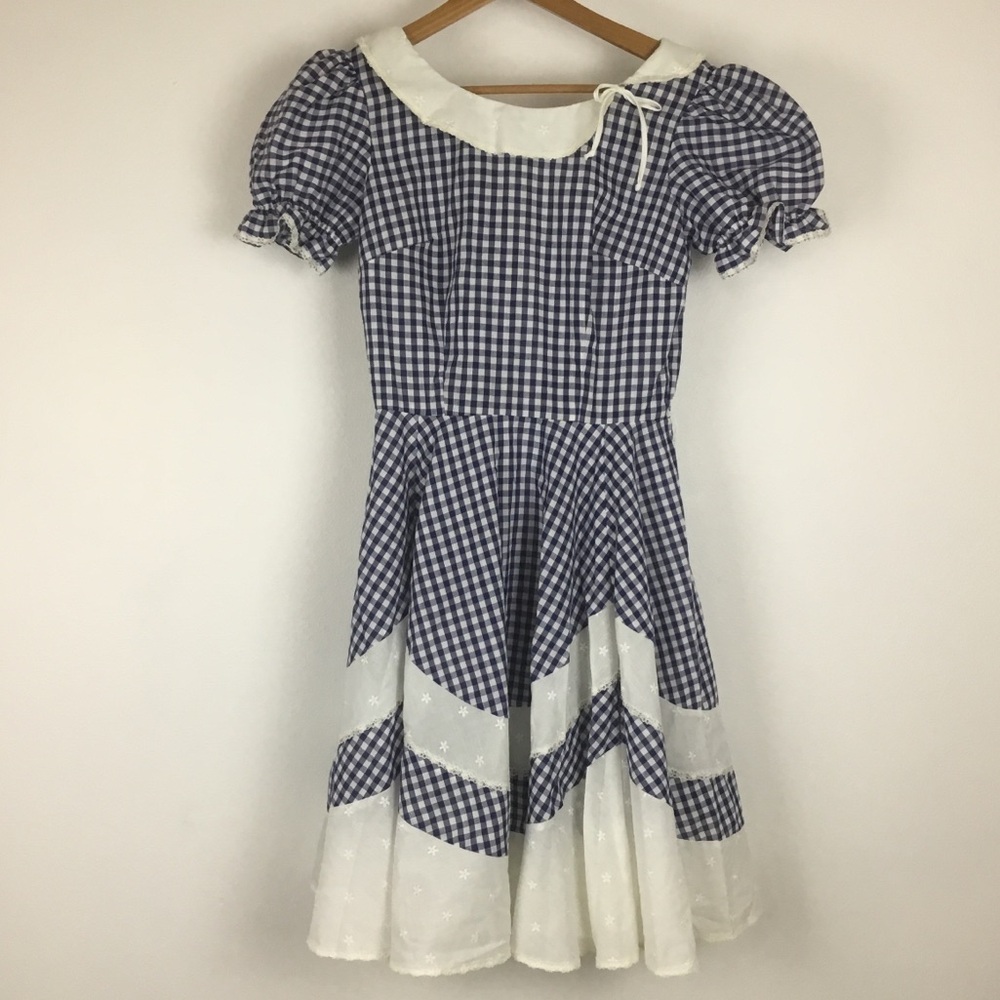 1960/70s EraPartners Please Blue White Gingham Square Dancing Dress siz…
